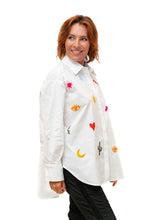 Load image into Gallery viewer, White Campbell Cotton Oversized Shirt with Embroidery
