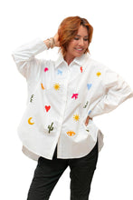 Load image into Gallery viewer, White Campbell Cotton Oversized Shirt with Embroidery