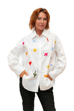 Load image into Gallery viewer, White Campbell Cotton Oversized Shirt with Embroidery
