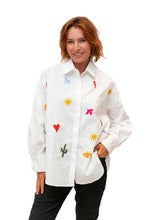 Load image into Gallery viewer, White Campbell Cotton Oversized Shirt with Embroidery
