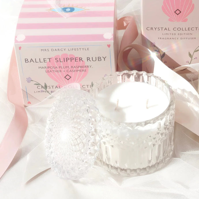 Ballet Slipper Ruby - Mariposa Plum, Raspberry, Leather + Cashmere Large Candle