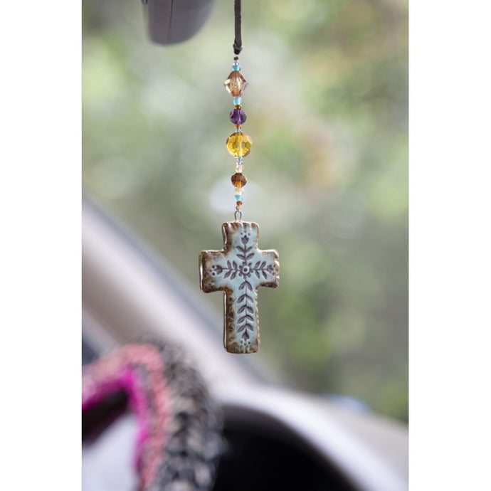 Artisan Cross Ceramic Car Charm