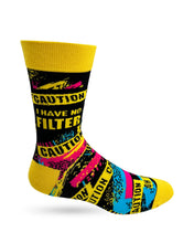 Load image into Gallery viewer, 'Caution I Have No Filter' Men's Novelty Crew Socks