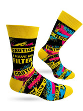 Load image into Gallery viewer, 'Caution I Have No Filter' Men's Novelty Crew Socks