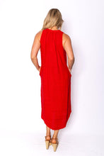 Load image into Gallery viewer, Cavendish Red Sleeveless Linen Midi Dress with Pockets