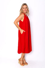 Load image into Gallery viewer, Cavendish Red Sleeveless Linen Midi Dress with Pockets