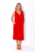 Load image into Gallery viewer, Cavendish Red Sleeveless Linen Midi Dress with Pockets