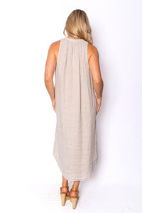 Cavendish Beige Sleeveless Linen Midi Dress with Pockets