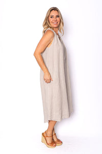 Cavendish Beige Sleeveless Linen Midi Dress with Pockets