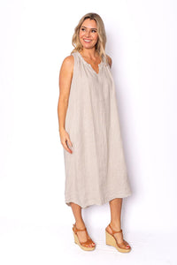 Cavendish Beige Sleeveless Linen Midi Dress with Pockets