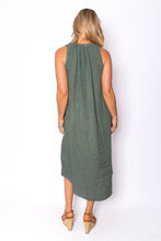 Load image into Gallery viewer, Cavendish Khaki Sleeveless Linen Midi Dress with Pockets