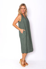 Load image into Gallery viewer, Cavendish Khaki Sleeveless Linen Midi Dress with Pockets