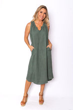 Load image into Gallery viewer, Cavendish Khaki Sleeveless Linen Midi Dress with Pockets