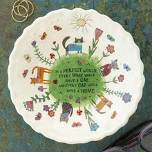 Load image into Gallery viewer, Decorative plate with cat-themed design and text on a textured surface