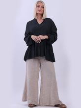 Load image into Gallery viewer, Charcoal Plain Ruffle Tiered Swing Peplum Tunic Top