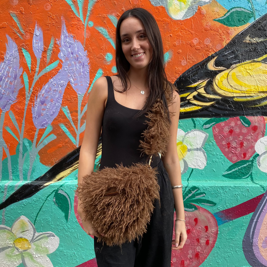 Chocolate Mongolian Fleece Crossbody Bag