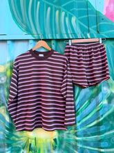 Load image into Gallery viewer, Chocolate/Pink Stripe Long Sleeve Top &amp; Short Set - By Frankie