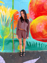 Load image into Gallery viewer, Chocolate/Pink Stripe Long Sleeve Top &amp; Short Set - By Frankie