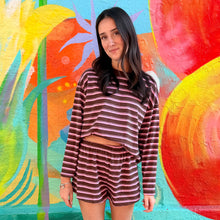 Load image into Gallery viewer, Chocolate/Pink Stripe Long Sleeve Top &amp; Short Set - By Frankie