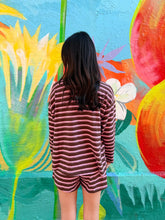 Load image into Gallery viewer, Chocolate/Pink Stripe Long Sleeve Top &amp; Short Set - By Frankie