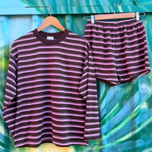 Load image into Gallery viewer, Chocolate/Pink Stripe Long Sleeve Top &amp; Short Set - By Frankie