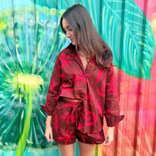 Load image into Gallery viewer, Chocolate/Red Print LS Top &amp; Short Set - By Frankie