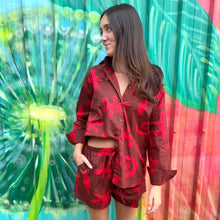 Load image into Gallery viewer, Chocolate/Red Print LS Top &amp; Short Set - By Frankie