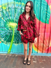 Load image into Gallery viewer, Chocolate/Red Print LS Top &amp; Short Set - By Frankie