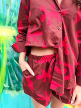 Load image into Gallery viewer, Chocolate/Red Print LS Top &amp; Short Set - By Frankie