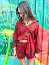 Load image into Gallery viewer, Chocolate/Red Print LS Top &amp; Short Set - By Frankie