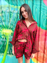 Load image into Gallery viewer, Chocolate/Red Print LS Top &amp; Short Set - By Frankie