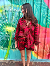 Load image into Gallery viewer, Chocolate/Red Print LS Top &amp; Short Set - By Frankie