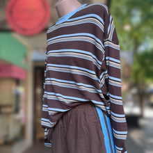 Load image into Gallery viewer, Chocolate/Sky Blue Stripe Jersey Top - By Frankie
