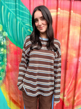 Load image into Gallery viewer, Chocolate/Sky Blue Stripe Jersey Top - By Frankie