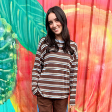 Load image into Gallery viewer, Chocolate/Sky Blue Stripe Jersey Top - By Frankie