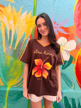 Load image into Gallery viewer, Chocolate 'Slow Living' Hibiscus T-Shirt - By Frankie