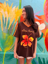 Load image into Gallery viewer, Chocolate 'Slow Living' Hibiscus T-Shirt - By Frankie