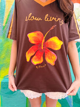 Load image into Gallery viewer, Chocolate 'Slow Living' Hibiscus T-Shirt - By Frankie