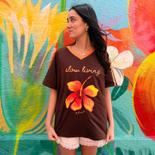 Load image into Gallery viewer, Chocolate 'Slow Living' Hibiscus T-Shirt - By Frankie
