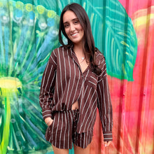 Load image into Gallery viewer, Chocolate/White Stripe LS Top &amp; Short Set - By Frankie