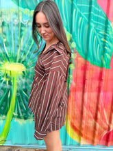 Load image into Gallery viewer, Chocolate/White Stripe LS Top &amp; Short Set - By Frankie