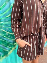 Load image into Gallery viewer, Chocolate/White Stripe LS Top &amp; Short Set - By Frankie