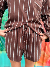 Load image into Gallery viewer, Chocolate/White Stripe LS Top &amp; Short Set - By Frankie