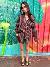 Load image into Gallery viewer, Chocolate/White Stripe LS Top &amp; Short Set - By Frankie