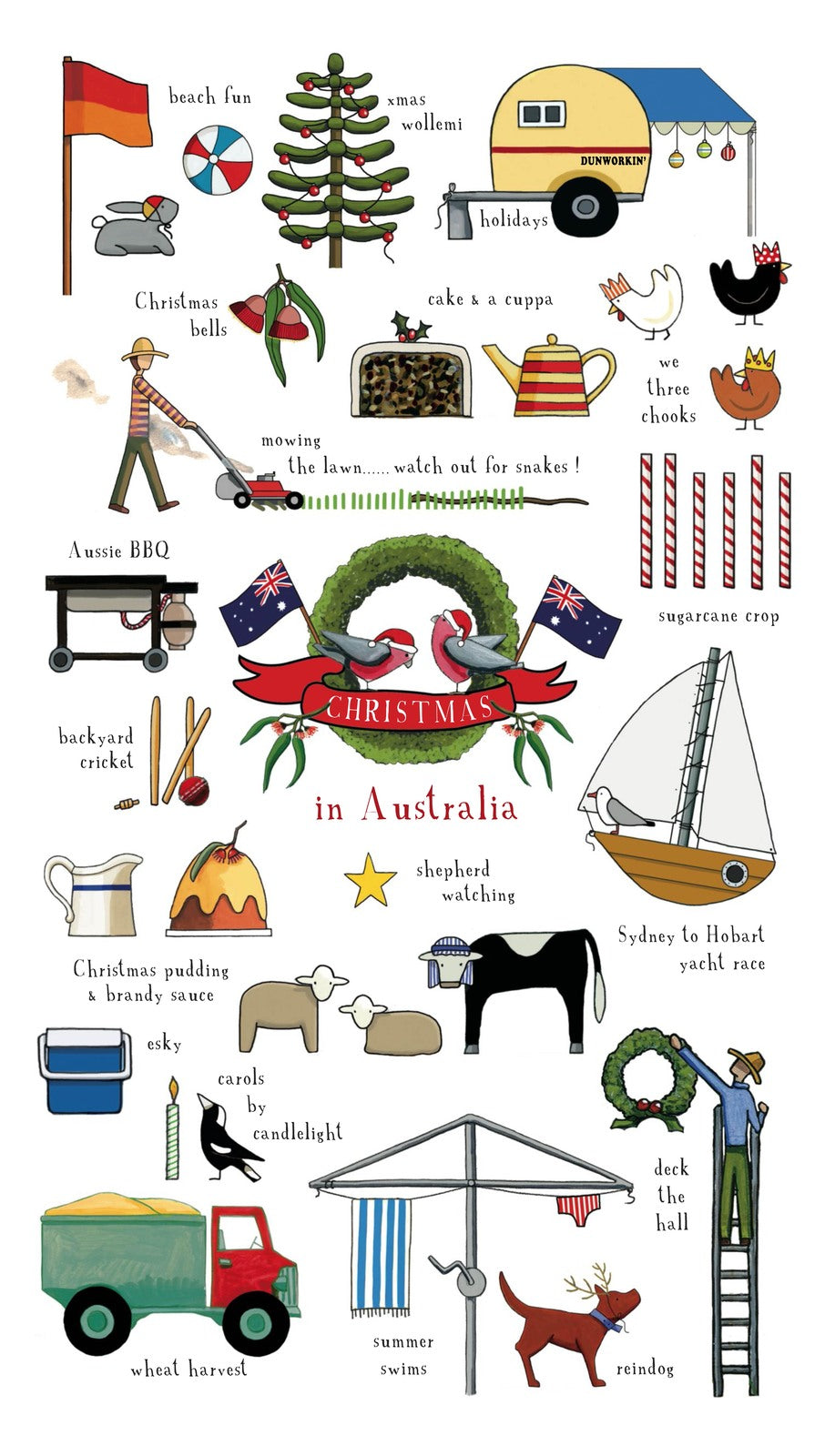 'Christmas In Australia' Linen Tea Towel