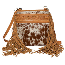 Load image into Gallery viewer, Clarence Tan &amp; White Tooled Leather Cowhide Bag With Fringing
