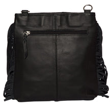 Load image into Gallery viewer, Clarence Black &amp; White Tooled Leather Cowhide Bag With Fringing