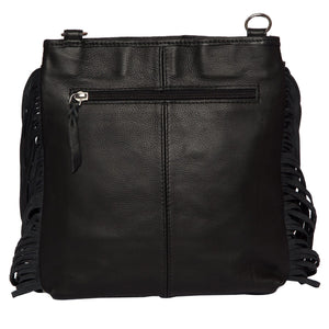 Clarence Black & White Tooled Leather Cowhide Bag With Fringing