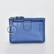 Load image into Gallery viewer, Blue wallet with key ring on a light gray background