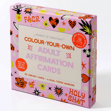 Load image into Gallery viewer, Box of Colour-Your-Own Adult Affirmation Cards with colorful designs on a white background